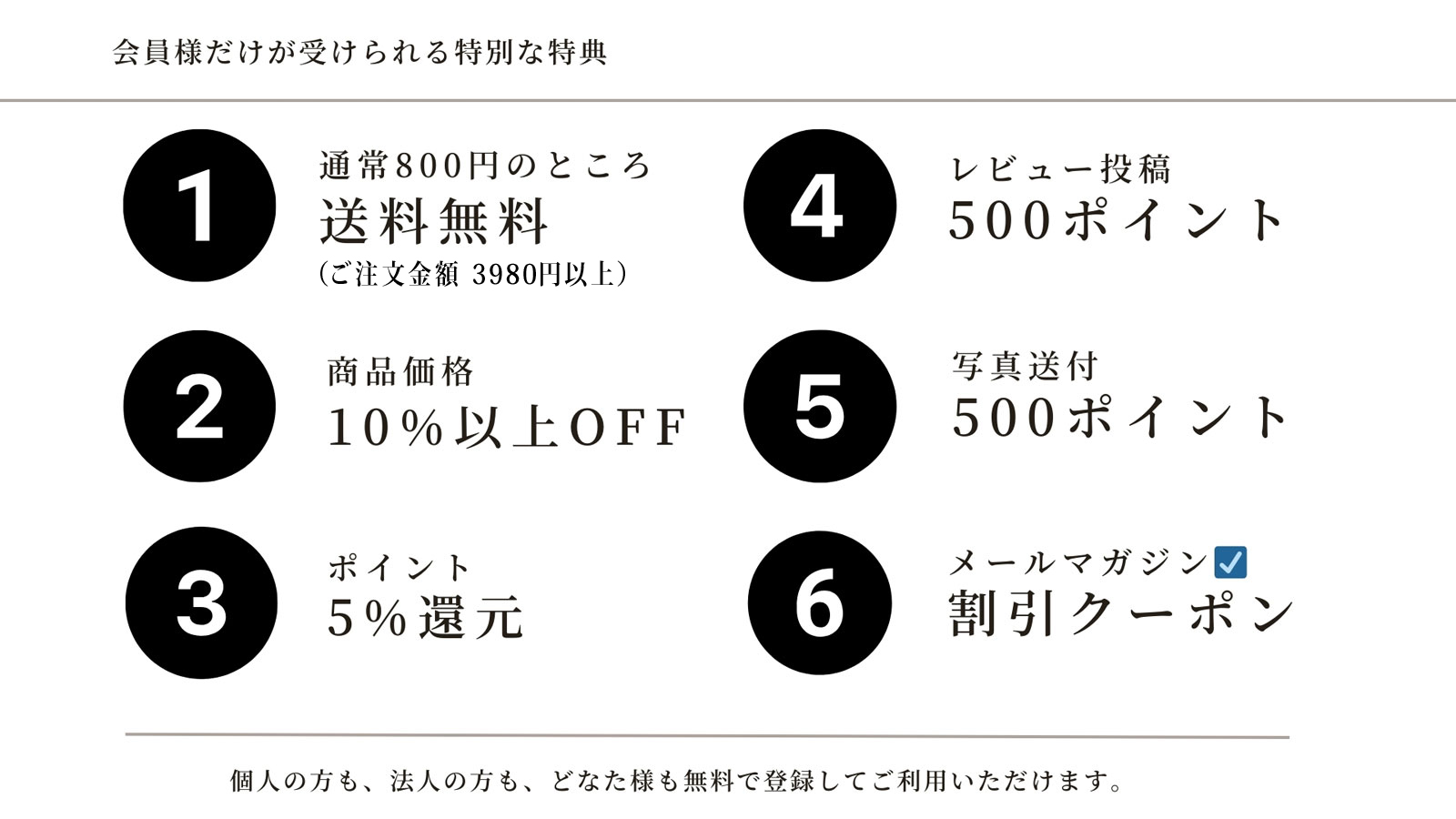 会員登録をして5大特典を利用しよう。